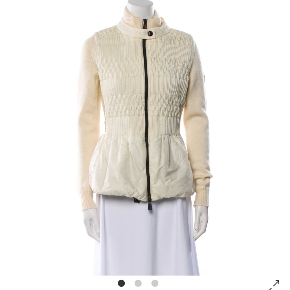 Moncler Women's cream peplum Grenoble sweater coat XS $1300 new!